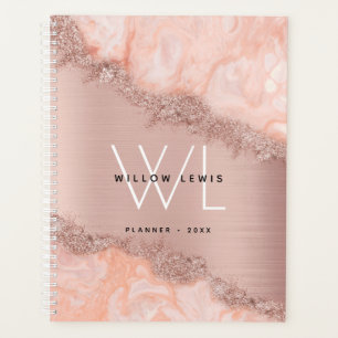 Agenda Monograma da Glitter do Gito do Agite Rosa com Lâ