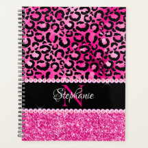 Monograma da mancha-leopardo preto e rosa-quente