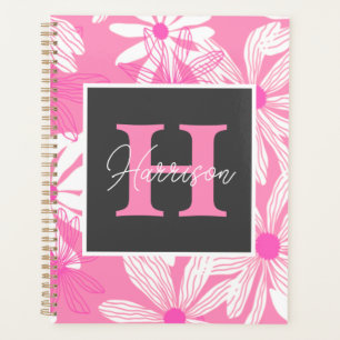 Agenda Monograma das flores florais cor-de-rosa