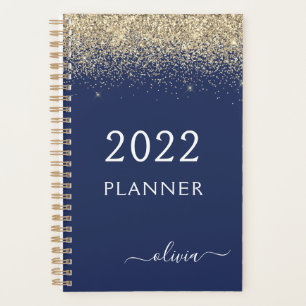 Agenda Monograma de 2022 com brilho brilhante azul-brilha