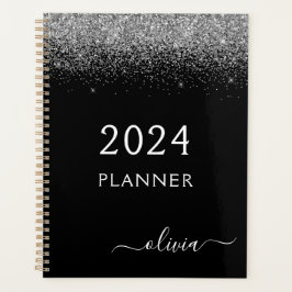 Agenda Monograma de 2022 com Glitter Preto Prateado