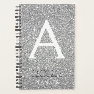 Agenda Monograma de 2022 Silver Glitter Sparkle