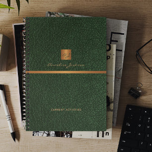 Agenda Monograma de 2026, elegante, de couro verde