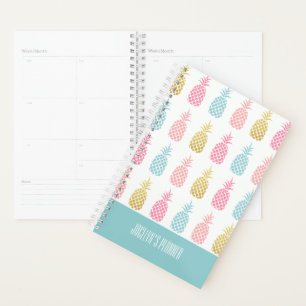 Agenda Monograma de abacaxi Dourado tropical moderno