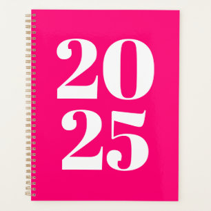 Agenda Monograma de ano personalizado rosa-quente com tip