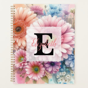 Agenda Monograma de aquarela floral margaridas rosa