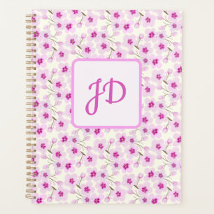 Agenda Monograma de Arte Floral Elegante de Cereja Rosa