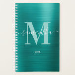 Agenda Monograma de Assinatura Metálico Aqua Teal<br><div class="desc">Crie seu próprio planejador ou livro de compromissos personalizado com nome e monograma feminino de tamanho pequeno para ela. O gráfico de arte digital de folha metálica falsa aqua teal irá imprimir como uma foto. O monograma contemporâneo em tons de azul claro e branco com design de caligrafia elegante e...</div>