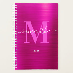Agenda Monograma de Assinatura Rosa Quente Metálico 2025