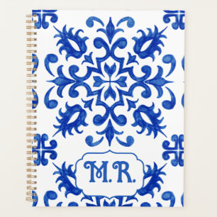 Agenda Monograma de Azulejo Azul Português