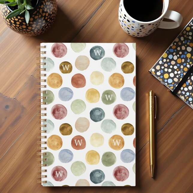 Agenda Monograma de Bolinhas de Aquarela Moderna Divertid (Fun Bold Modern Watercolor Polka Dot Monogram Planner)