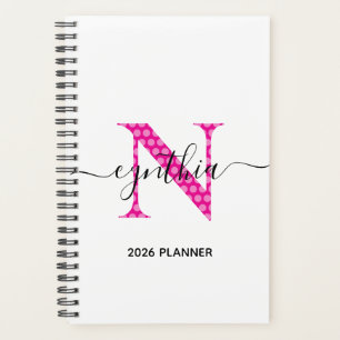 Agenda Monograma de Bolinhas Rosa Quente