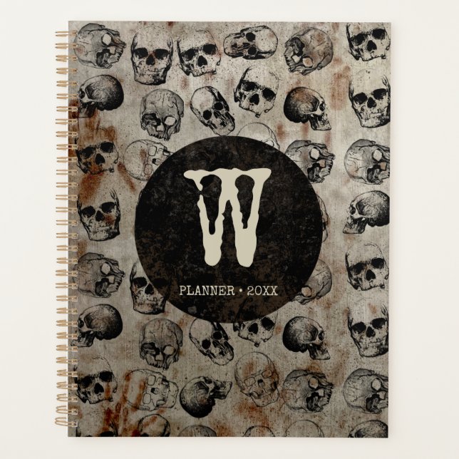 Agenda Monograma de Cascas de Vintagem de Halloween (Frente)