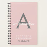 Agenda Monograma de Cinza Rosa Espelhada 2022 Elegante<br><div class="desc">2022 Cor-de-rosa-pincel e Nome do Monograma da Cinza e Planejador Inicial de Notebook Espiral. Isto faz o doce e perfeito aniversário de 16 anos,  casamento,  chá de panela,  aniversário,  chá de fraldas ou festa de solteira presente para alguém que ama luxo de luxo e estilos quíticos.</div>