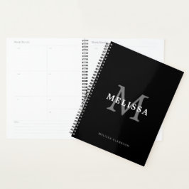 Agenda Monograma de Cinzas preto e branco minimalista sim