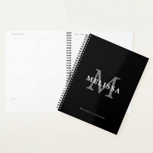 Agenda Monograma de Cinzas preto e branco minimalista sim