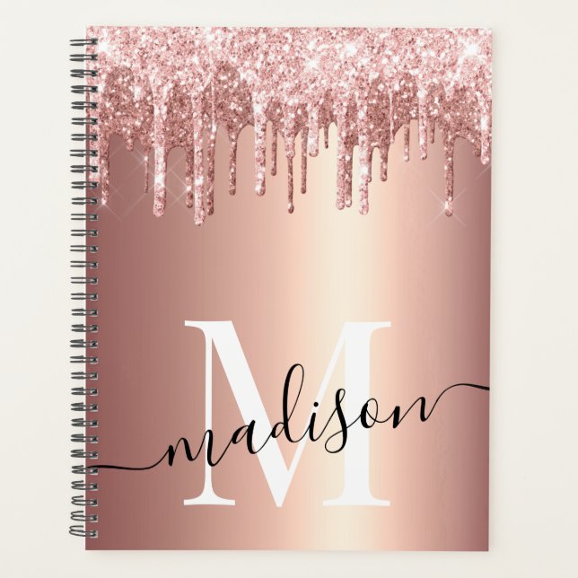 Agenda Monograma de Coleta Luminosa Rosa Ouro Luxe (Frente)