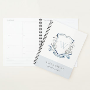 Agenda Monograma de Crest Crest de Flores Selvagem Azul P