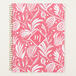 Agenda Monograma de Diamante de Padrão Floral Rosa Tropic