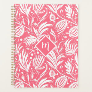 Agenda Monograma de Diamante de Padrão Floral Rosa Tropic