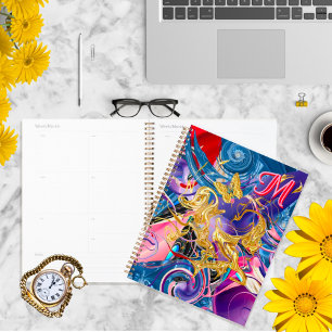 Agenda Monograma de espiral Dourado cor-de-rosa com borbo