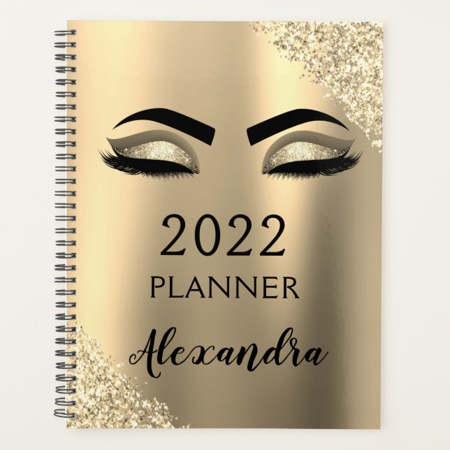 Agenda Monograma de Eyelashes Glitter Sparkle Dourado 202 (Frente)