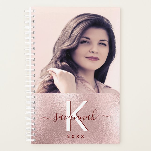 Agenda Monograma de fotos com borrão dourado (Frente)