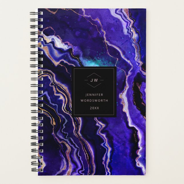 Agenda Monograma de Geodo de Aquarela Rosa Roxo Agate Dou (Frente)