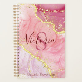 Agenda Monograma de Geodo de Mármaco Dourado rosa