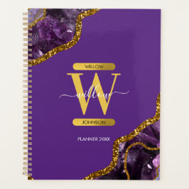 Agenda Monograma de Glitter de Geodo Agato Puro e Dourado