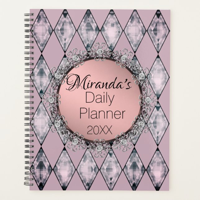 Agenda Monograma de Harlequin com rosca rosa (Frente)