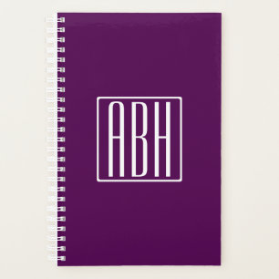 Agenda Monograma de iniciais Branco no Roxo Fundo