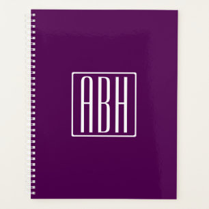 Agenda Monograma de Iniciais Branco Sobre Roxo Profundo