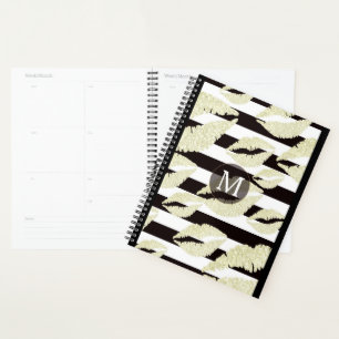 Agenda Monograma de Lábios Sparkle Dourados