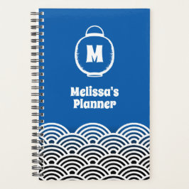 Agenda Monograma de Lanterna e Padrão de Onda Japonês