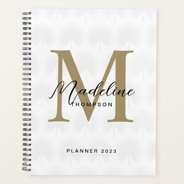 Agenda Monograma de Leaf Leaf Leaf Dourado Anahaw White C (Frente)