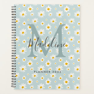 Agenda Monograma de Letra com Flor de Margarida em Azul T