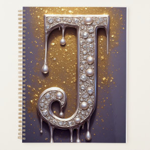 Agenda Monograma de Letra J Luxuosa Ornamentada em Joias