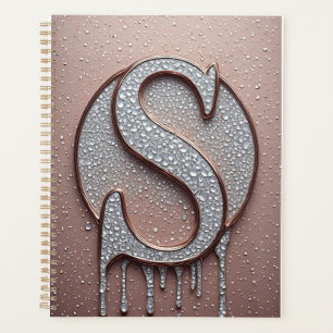 Agenda Monograma de Letra S em Rose Gold com Cristais