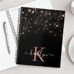 Agenda Monograma de luxo elegante com brilho Dourado Glit<br><div class="desc">Crie seu próprio planejador de brilho de diamante preto e rosa com seu monograma e nome personalizados.</div>