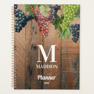 Agenda Monograma de Madeira e Uvas de Vinha Rústica