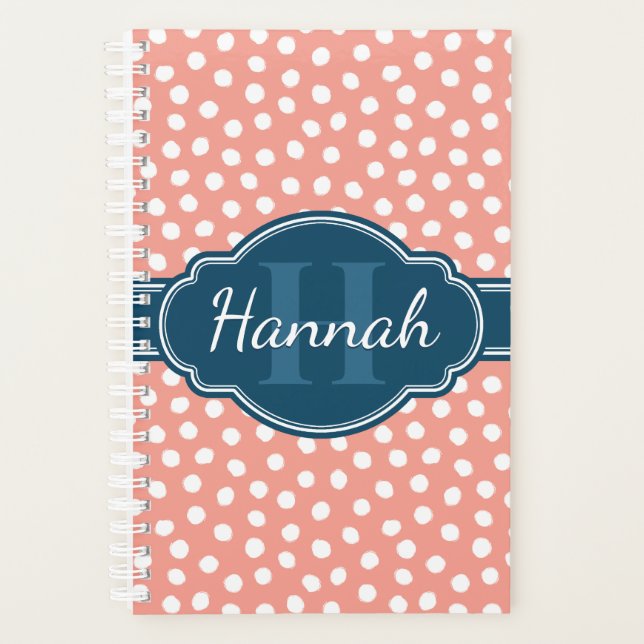 Agenda Monograma de Marinho de Padrão Branco Cor-de-Rosa (Frente)