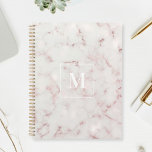 Agenda Monograma de mármore rosa Dourado<br><div class="desc">Notebook planejado personalizado com rosa de ouro na moda moderno e mármore cor-de-rosa com monograma personalizado.</div>