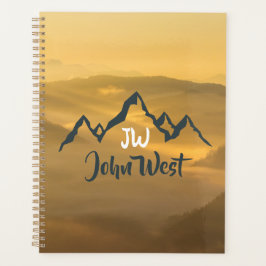 Agenda monograma de montanhas personalizável do nascer do