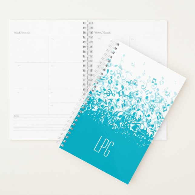 Agenda Monograma de Música Chovendo Notas Aqua (Exibição)