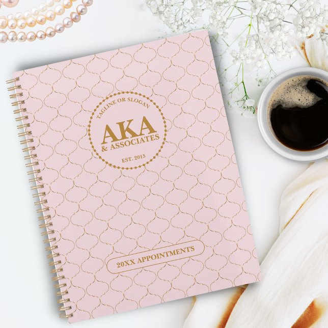 Agenda Monograma de negócios sofisticado Trellis Dourada  (Criador carregado)