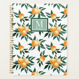 Agenda Monograma de Nome de Laranja Água-Marinha