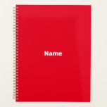 Agenda Monograma de nome de texto personalizado vermelho<br><div class="desc">Monograma de nome de texto personalizado de ano vermelho minimalista ou inicializa o Planejador personalizado moderno. Texto branco personalizado sobre fundo de cor sólida e simples vermelho.</div>
