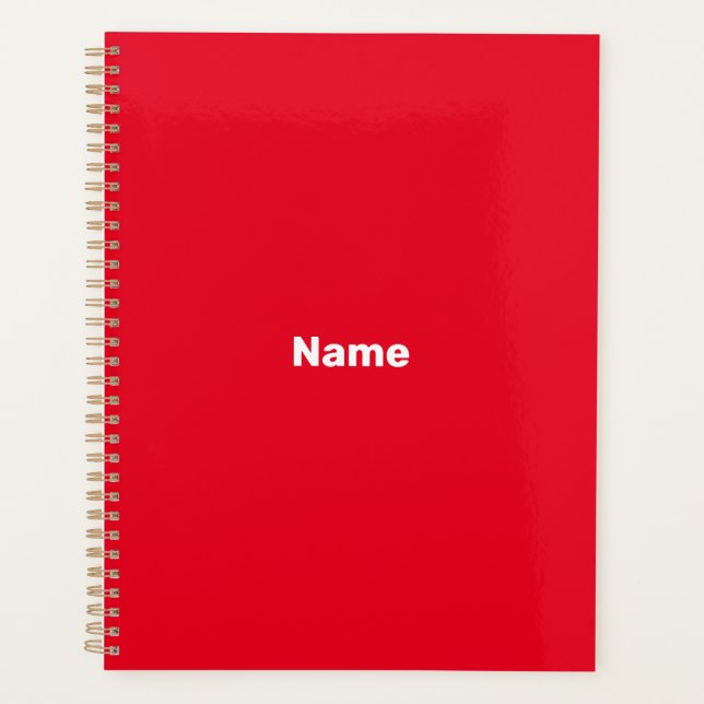 Agenda Monograma de nome de texto personalizado vermelho  (Frente)