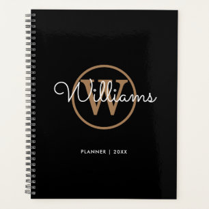 Agenda Monograma de Nome Preto Ouro Simples e Elegante 20